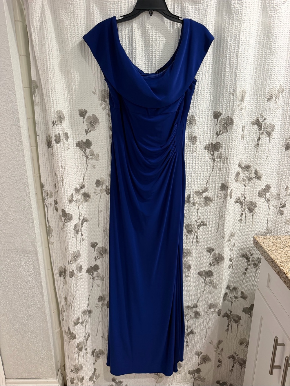 Xscape Elegant Cowl Neck Evening Dress in Royal Blue